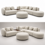 Modern L-Shaped Corner Sofa with Round Ottoman | Curved Modular Sectional, 3500mm | homeion