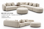 Modern L-Shaped Corner Sofa with Round Ottoman | Curved Modular Sectional, 3500mm | homeion - Image 2